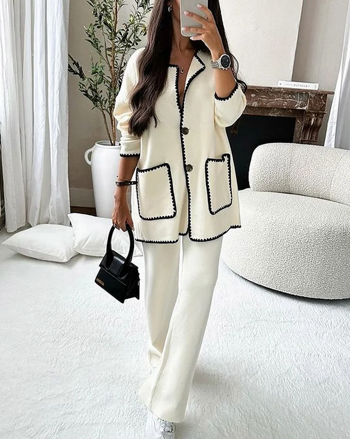 Martina - White Essentials Set with Trousers and Long Sleeves for Women