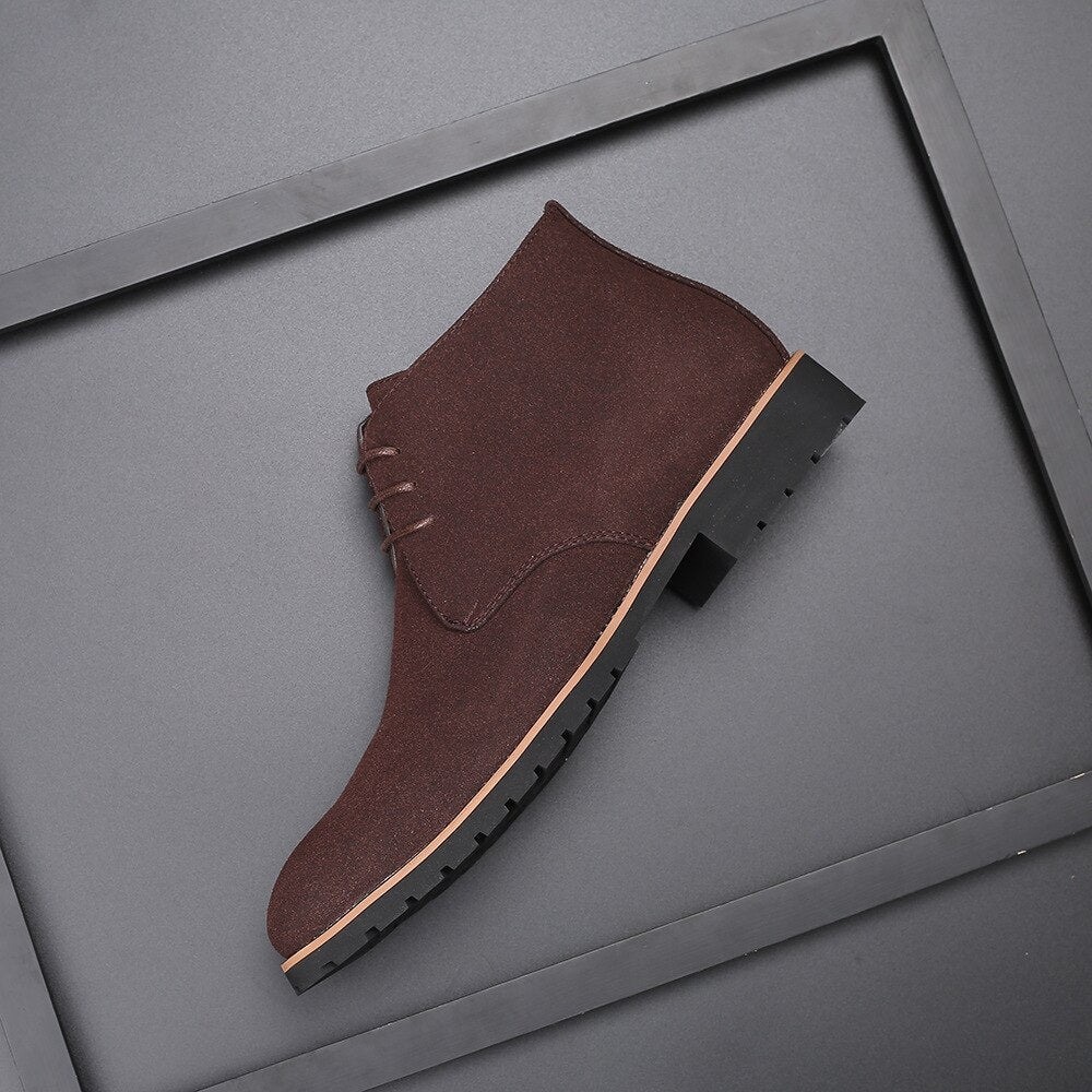 Men's Lace-Up Ankle Boots - Textured Upper with Low Heel