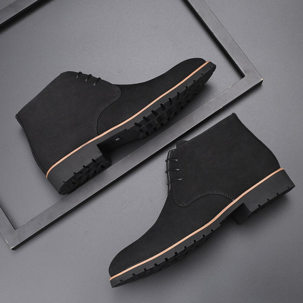 Men's Lace-Up Ankle Boots - Textured Upper with Low Heel
