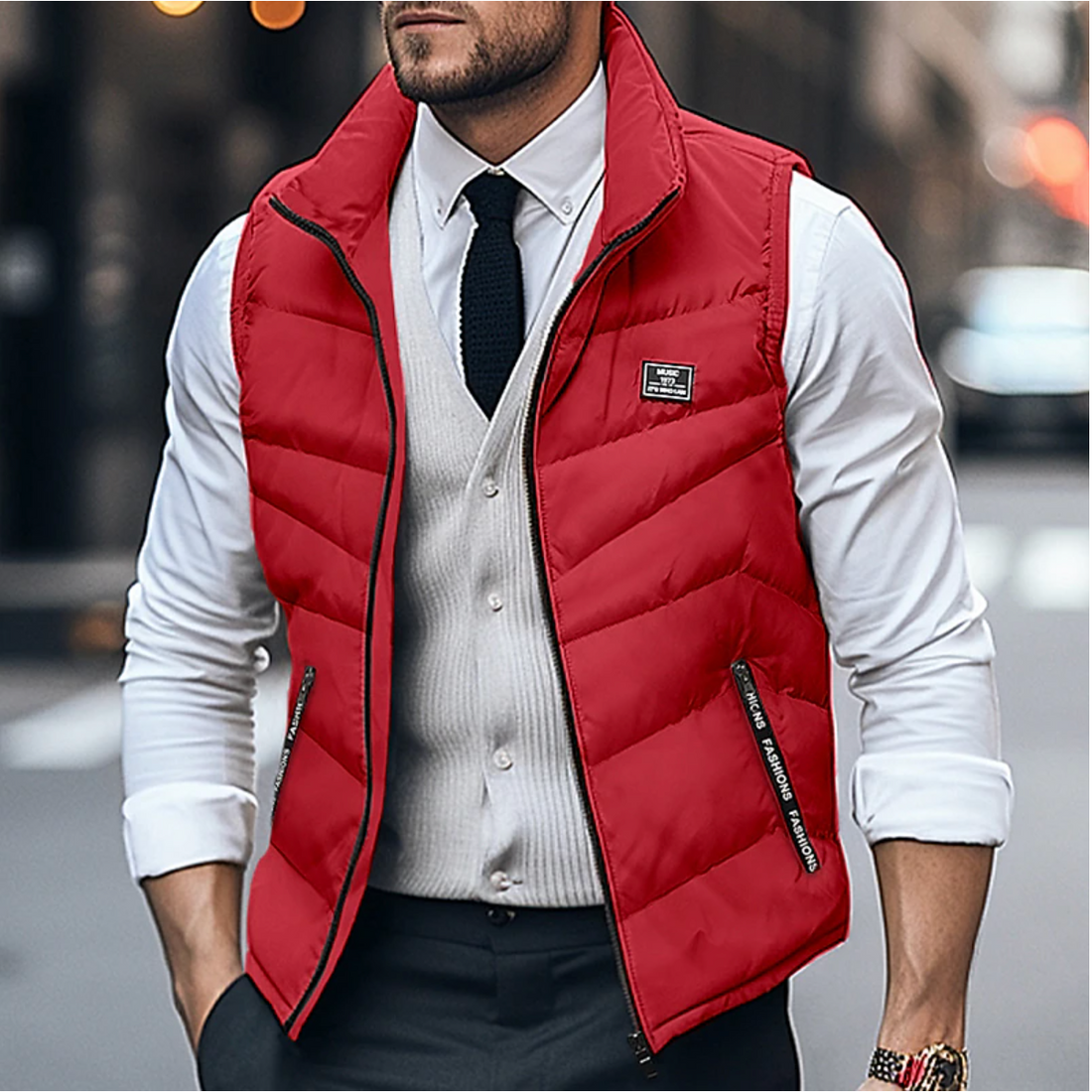 Men's Gilet - Stand Collar with Quilted Padded Design