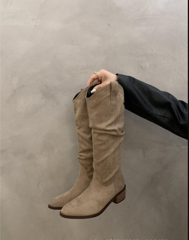 Women's Knee-High Boots - Slouch Shaft Pull-On with Low Block Heel