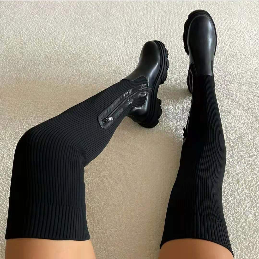 Women's Over-the-Knee Sock Boots - Chunky Platform Style