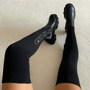 Women's Over-the-Knee Sock Boots - Chunky Platform Style