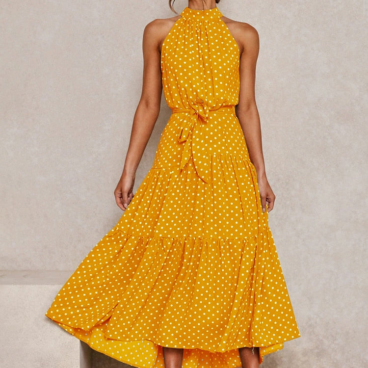Stylish Polka Dot Halter Dress for Women