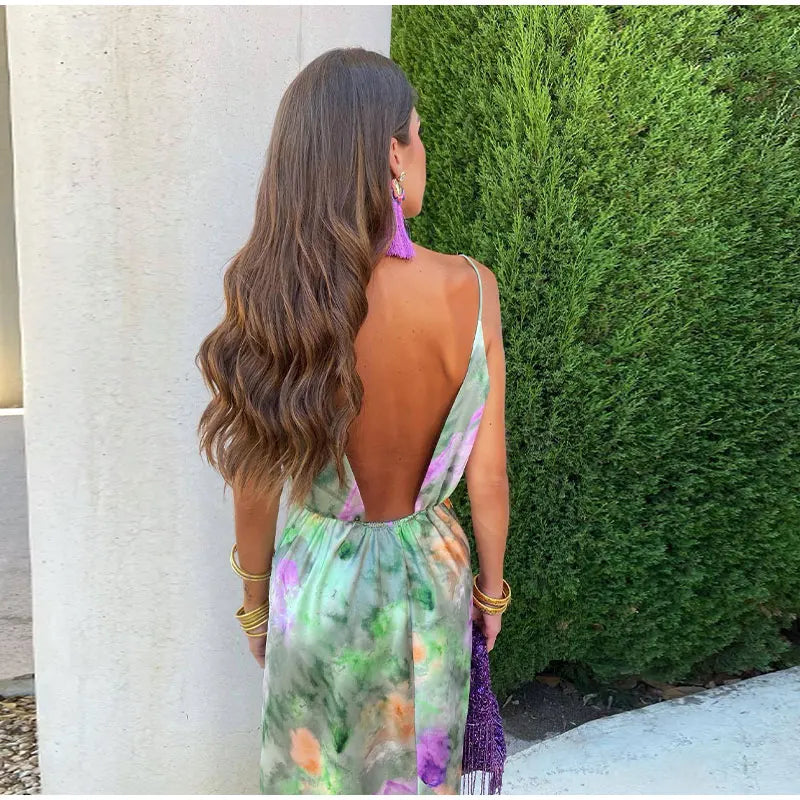 Elegant Maxi Dress with Halo-Dye Print for Women
