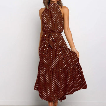 Stylish Polka Dot Halter Dress for Women