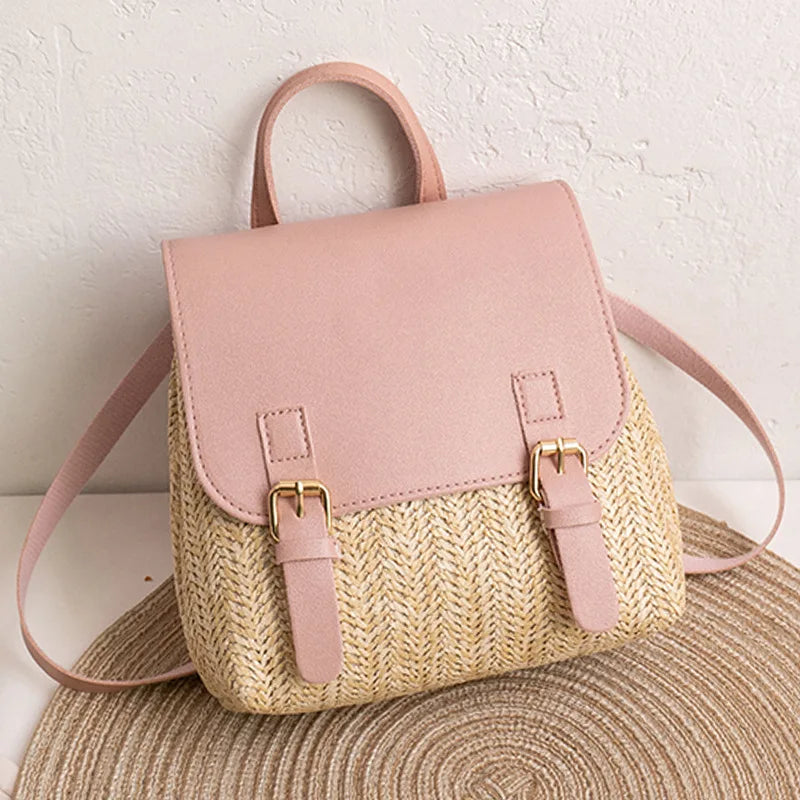 Women's Vintage Woven Backpack - Boho Summer Straw Daypack