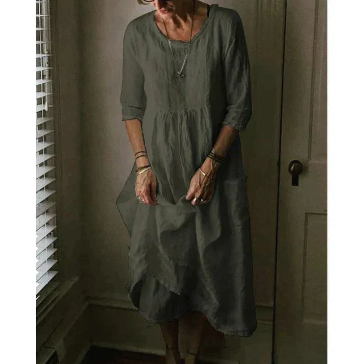 Loose Fit Linen Midi Dress for Women