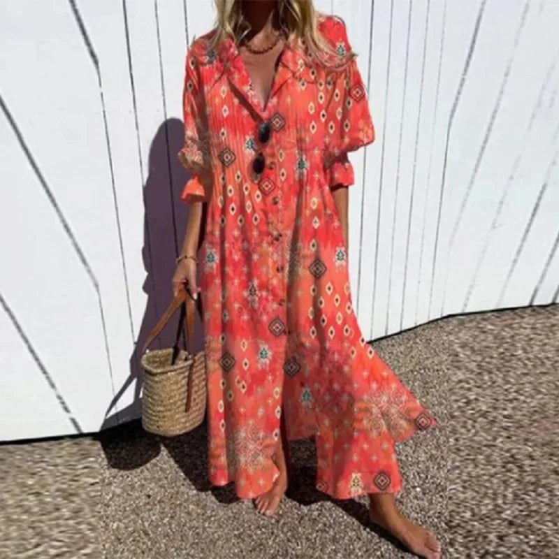 Women's Boho V-Neck Maxi Dress - Flowy, Lightweight & Versatile
