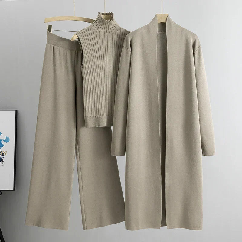 Women's Three-Piece Set - Longline Cardigan and Trousers