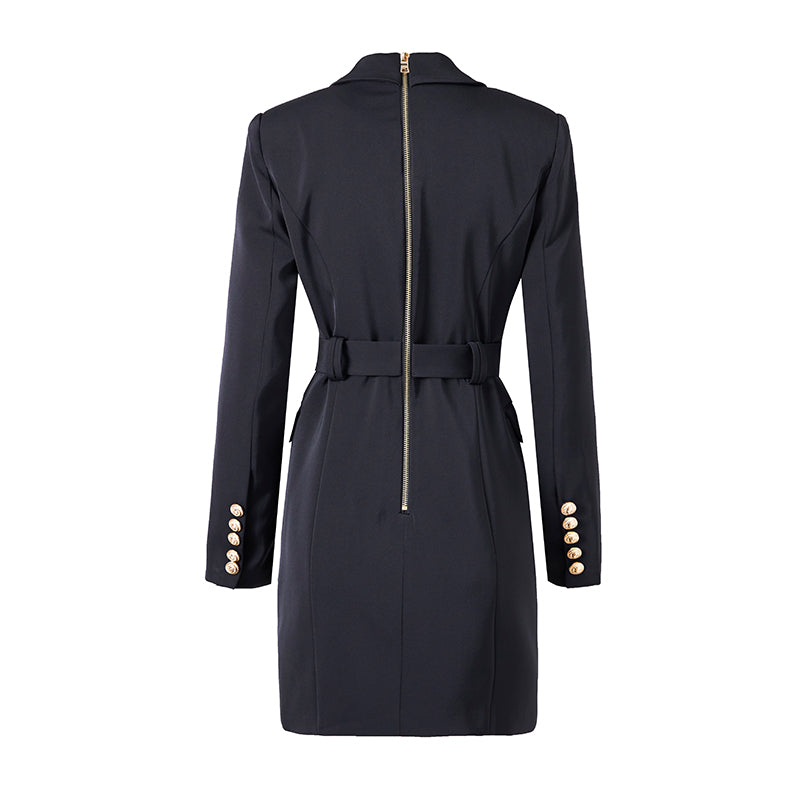 Women's Blazer Dress - Double Breasted with Gold Buttons