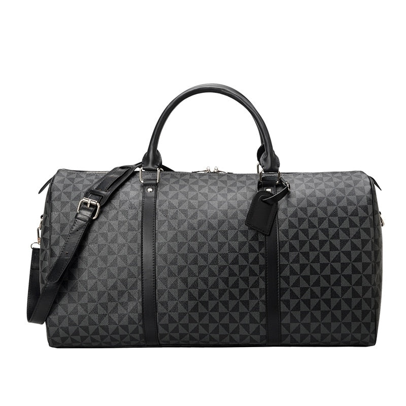 Men's Geometric Print Travel Duffle Bag - Leather Weekender