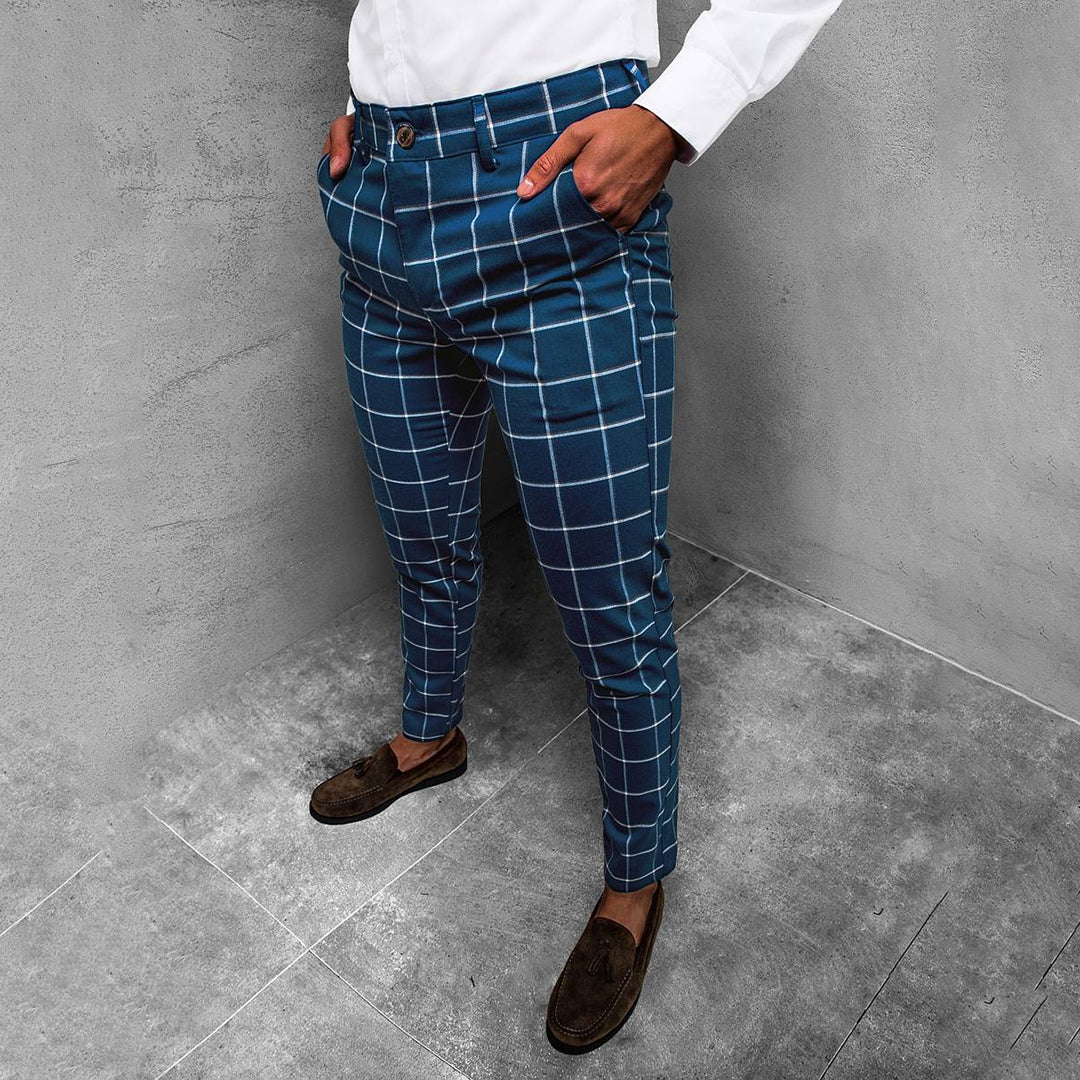 Men's Checkered Work Trousers - Slim Fit & Patterned