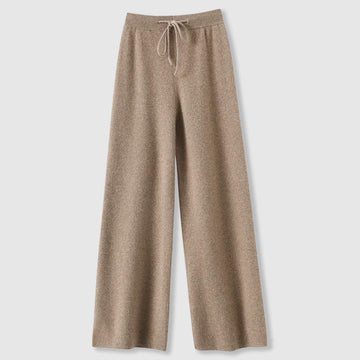 Women's Wide-Leg Trousers - Ribbed Texture and Drawstring Waist