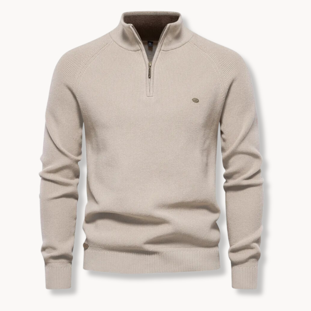 Men's Ribbed Jumper - High Neck Quarter Zip