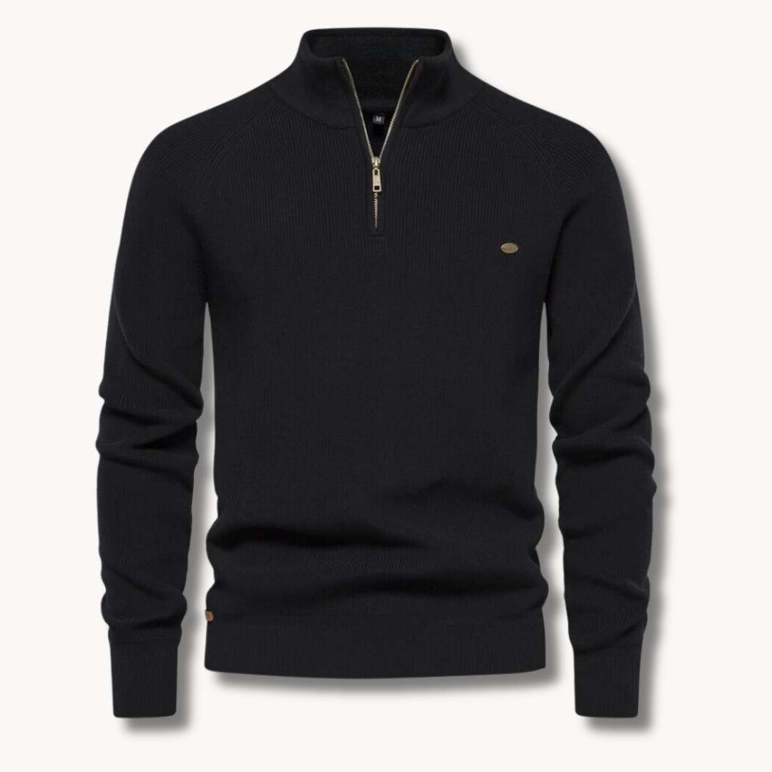 Men's Ribbed Jumper - High Neck Quarter Zip