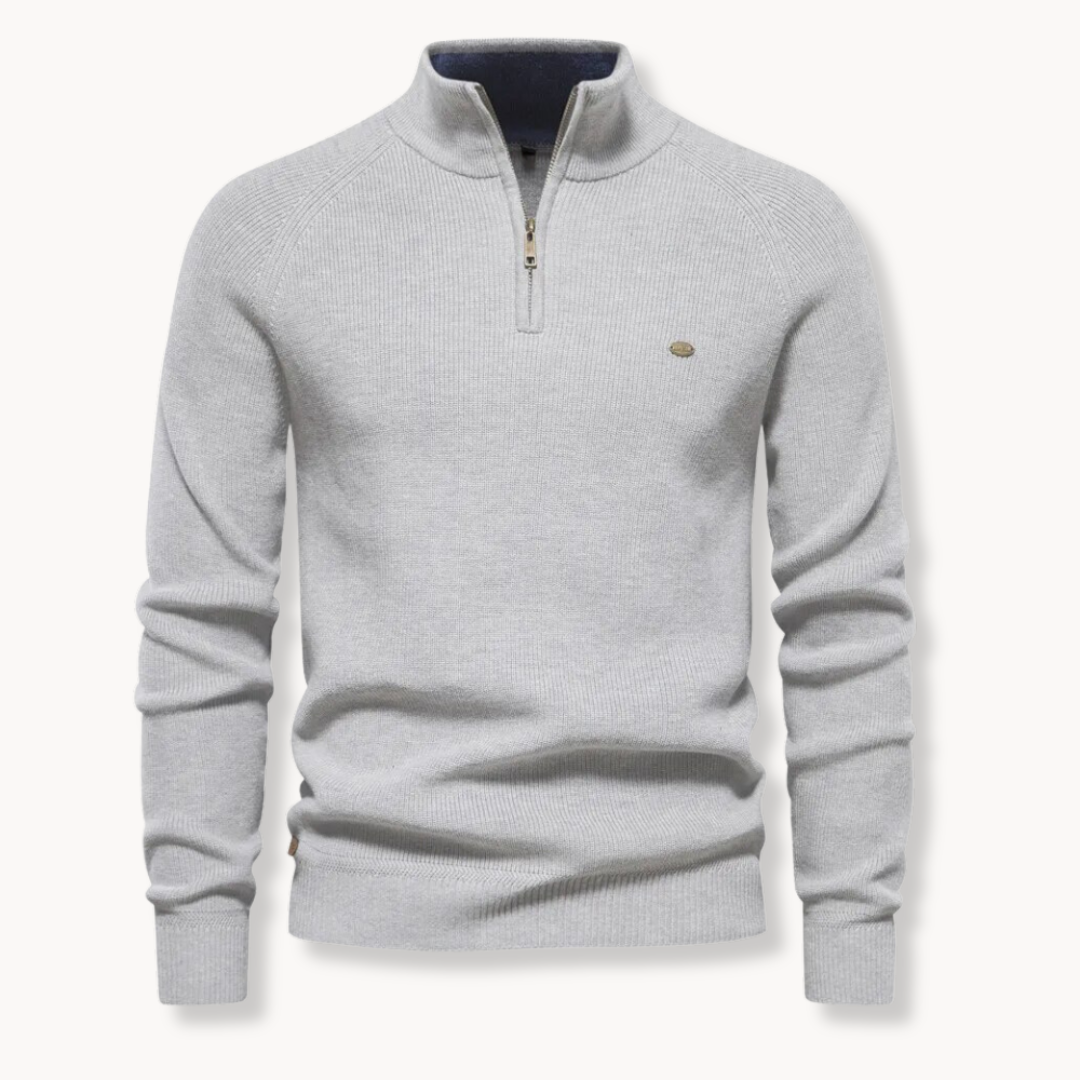 Men's Ribbed Jumper - High Neck Quarter Zip