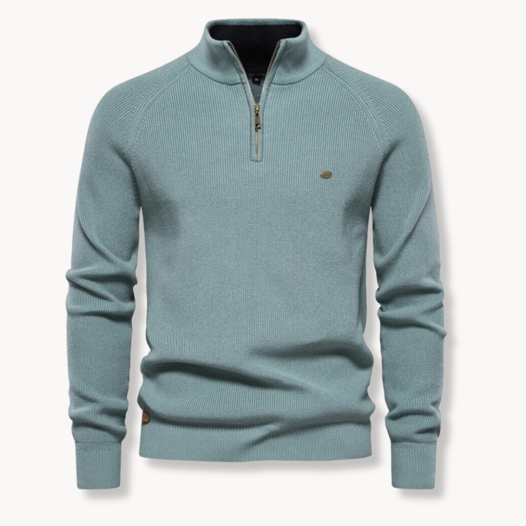 Men's Ribbed Jumper - High Neck Quarter Zip
