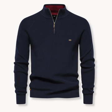 Men's Ribbed Jumper - High Neck Quarter Zip