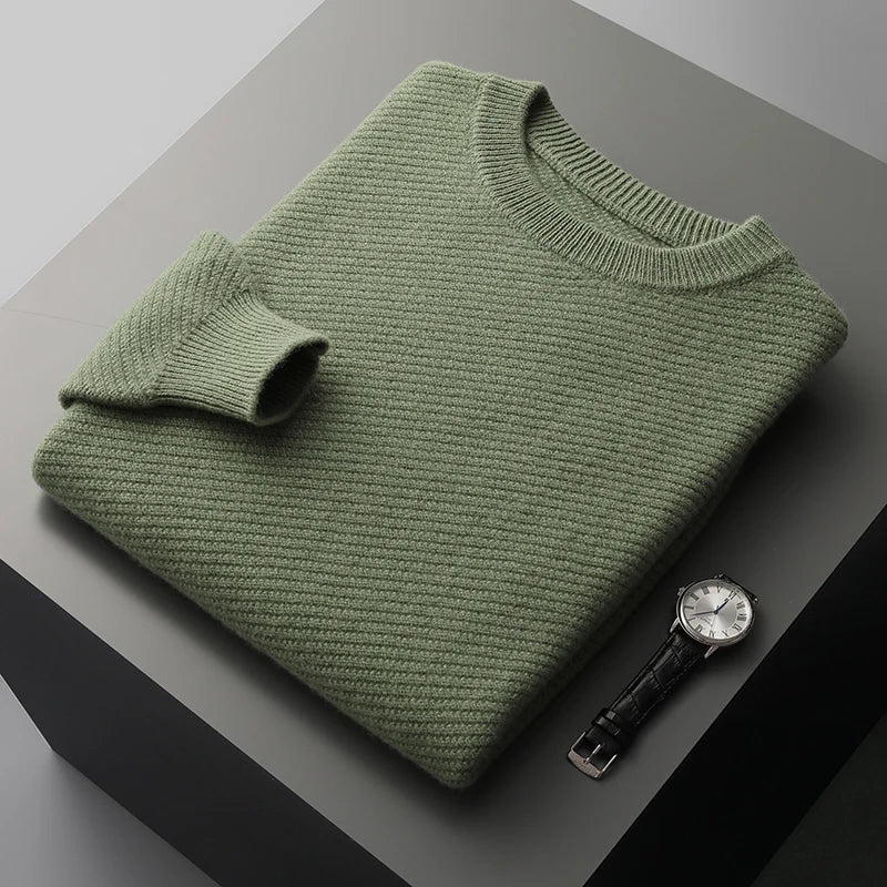 Men's Ribbed Jumper - Classic Crew Neck