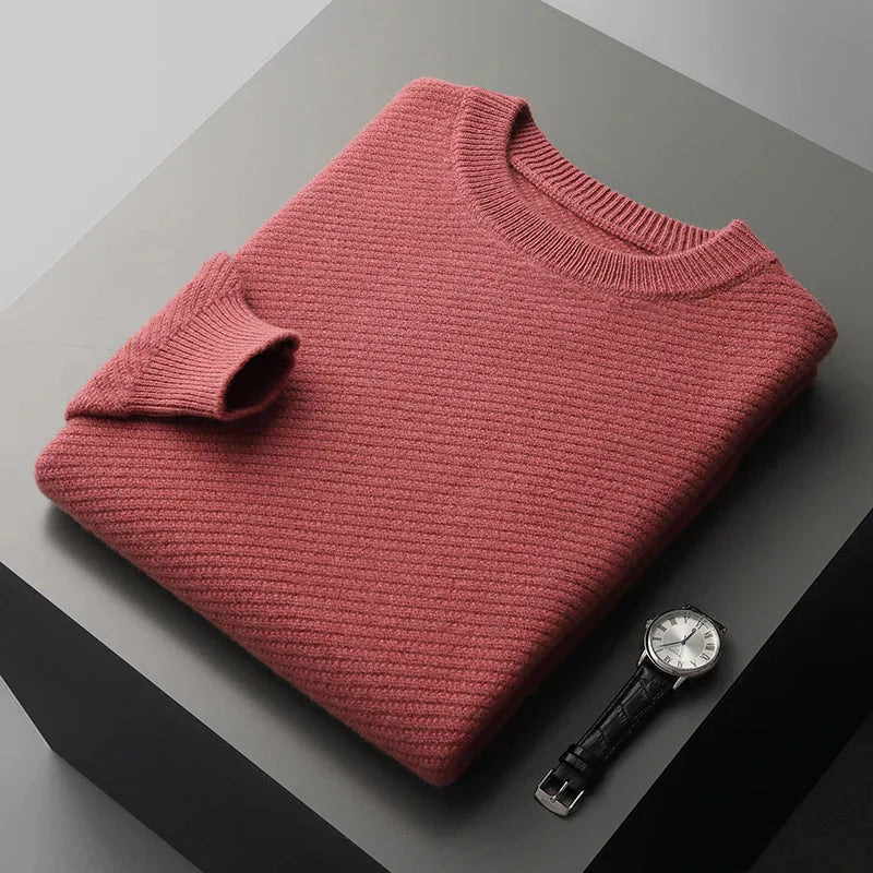 Men's Ribbed Jumper - Classic Crew Neck