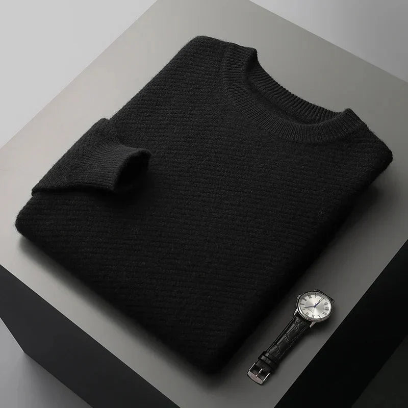 Men's Ribbed Jumper - Classic Crew Neck