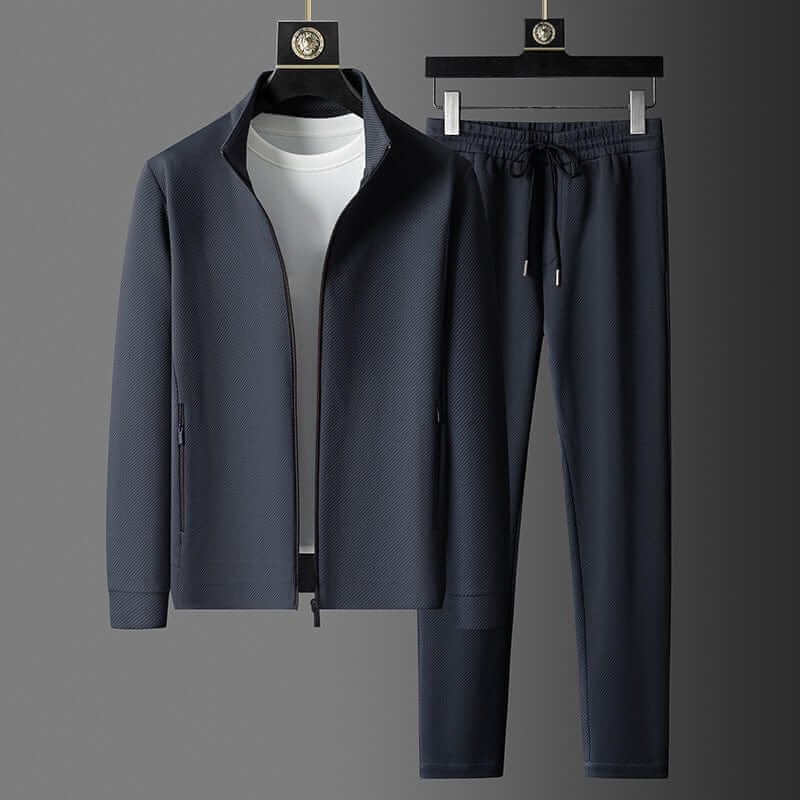 Men's Textured Tracksuit - Casual Two-Piece Zip-Up