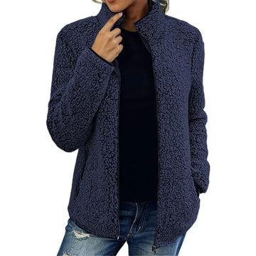 Women's Winter Teddy Jacket - Full Zip and High Collar Design