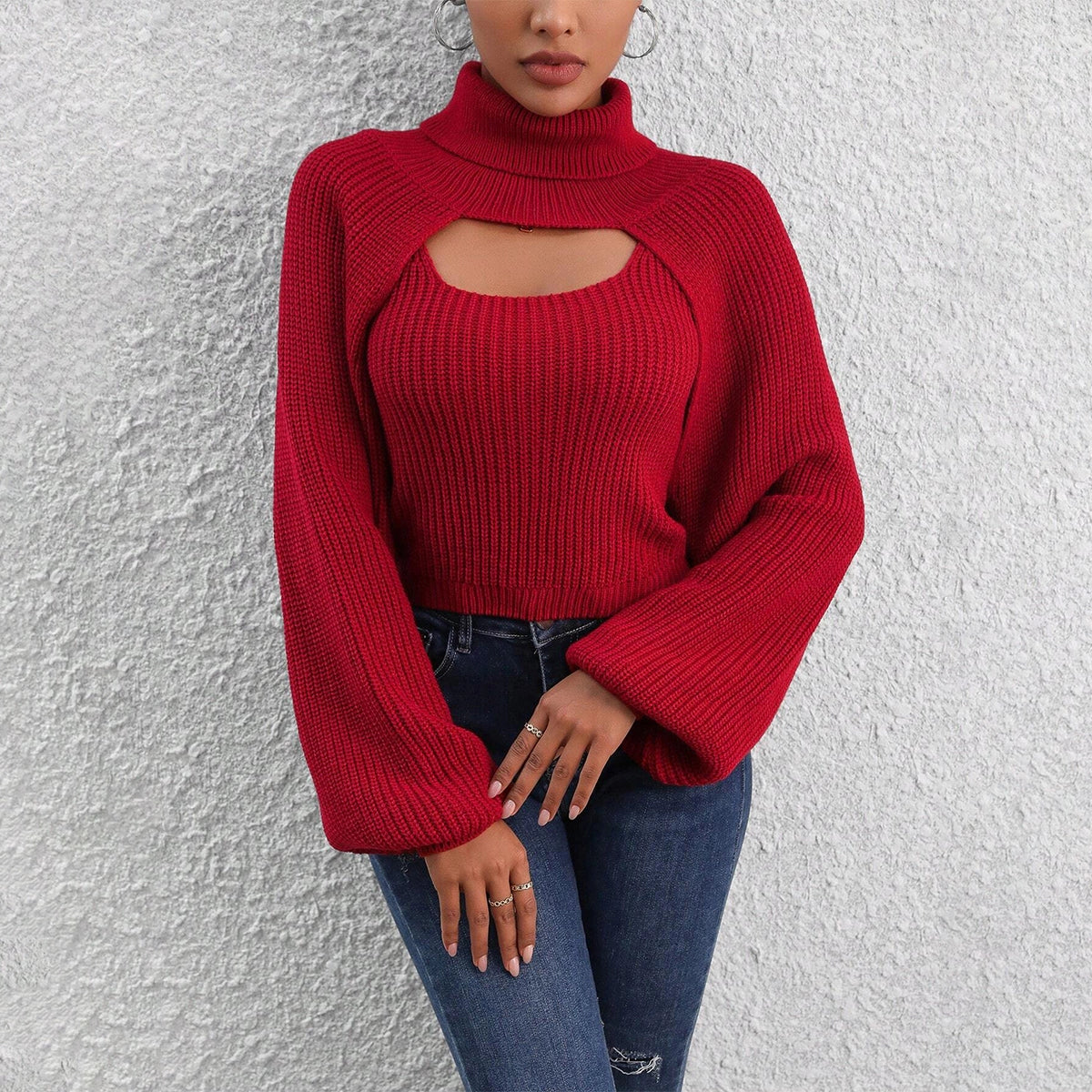 Ara - Ribbed Turtleneck Pullover with Statement Sleeves for Women