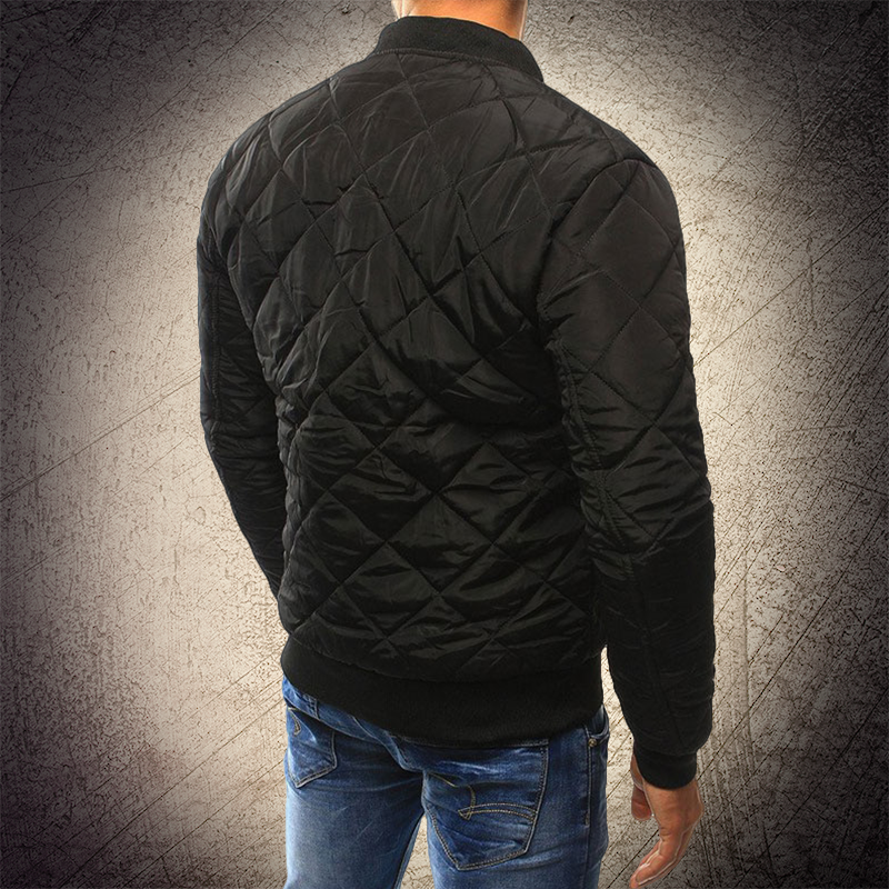 Men's Diamond Quilted Bomber Jacket - Full Zip & Zip Sleeve Pocket