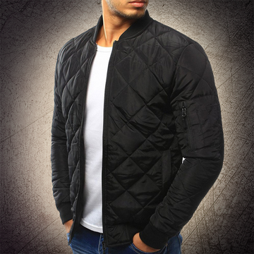 Men's Diamond Quilted Bomber Jacket - Full Zip & Zip Sleeve Pocket