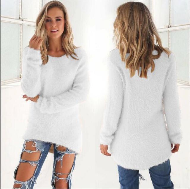 Women's Jumper - Fluffy Crew Neck with Dipped Hem