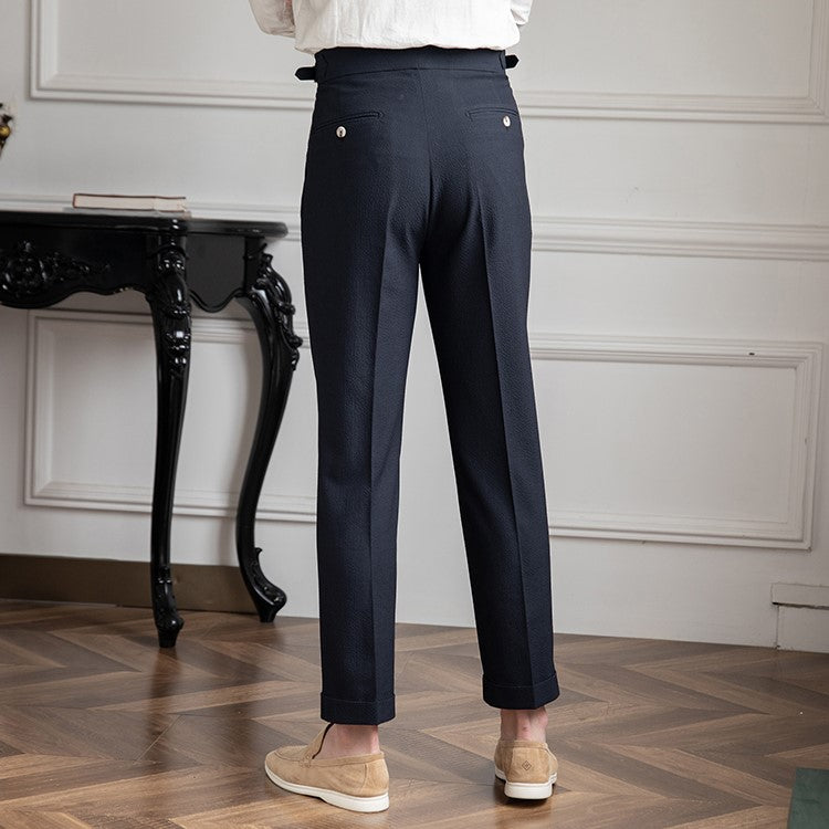 Men's High Waisted Work Trousers - Pleated & Ankle Length