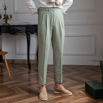 Men's High Waisted Work Trousers - Pleated & Ankle Length