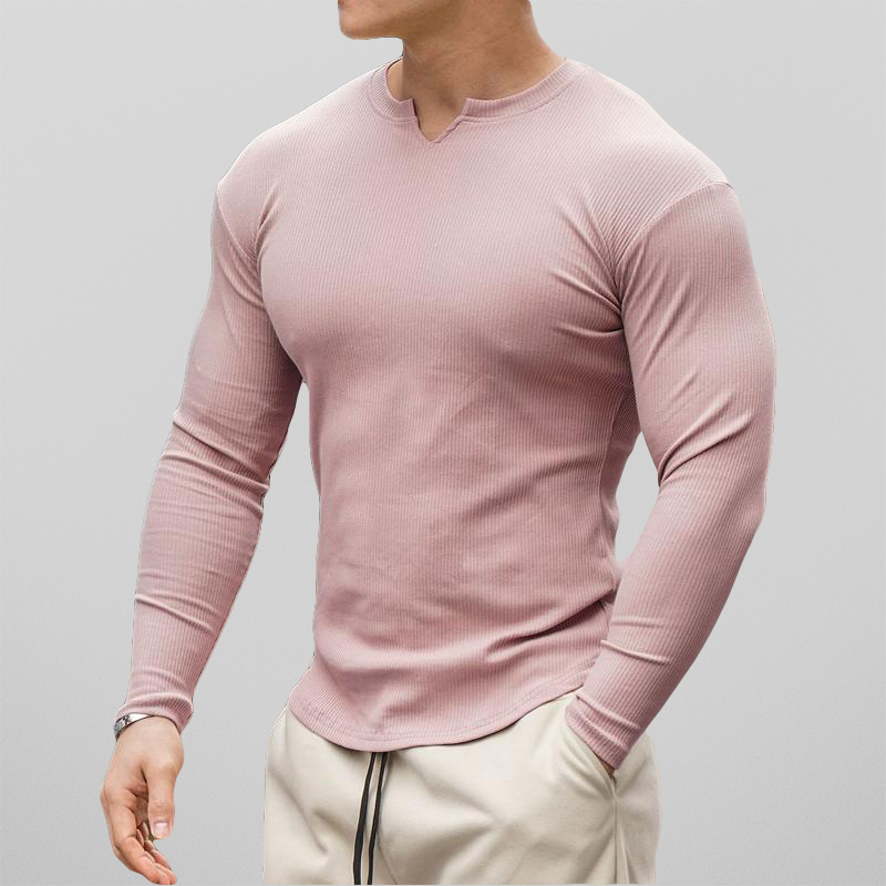 Men's Long Sleeve Top - Ribbed & Slim-Fit