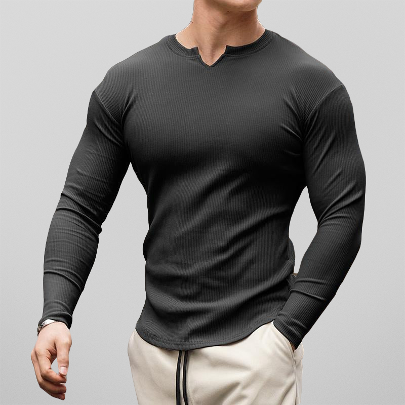 Men's Long Sleeve Top - Ribbed & Slim-Fit