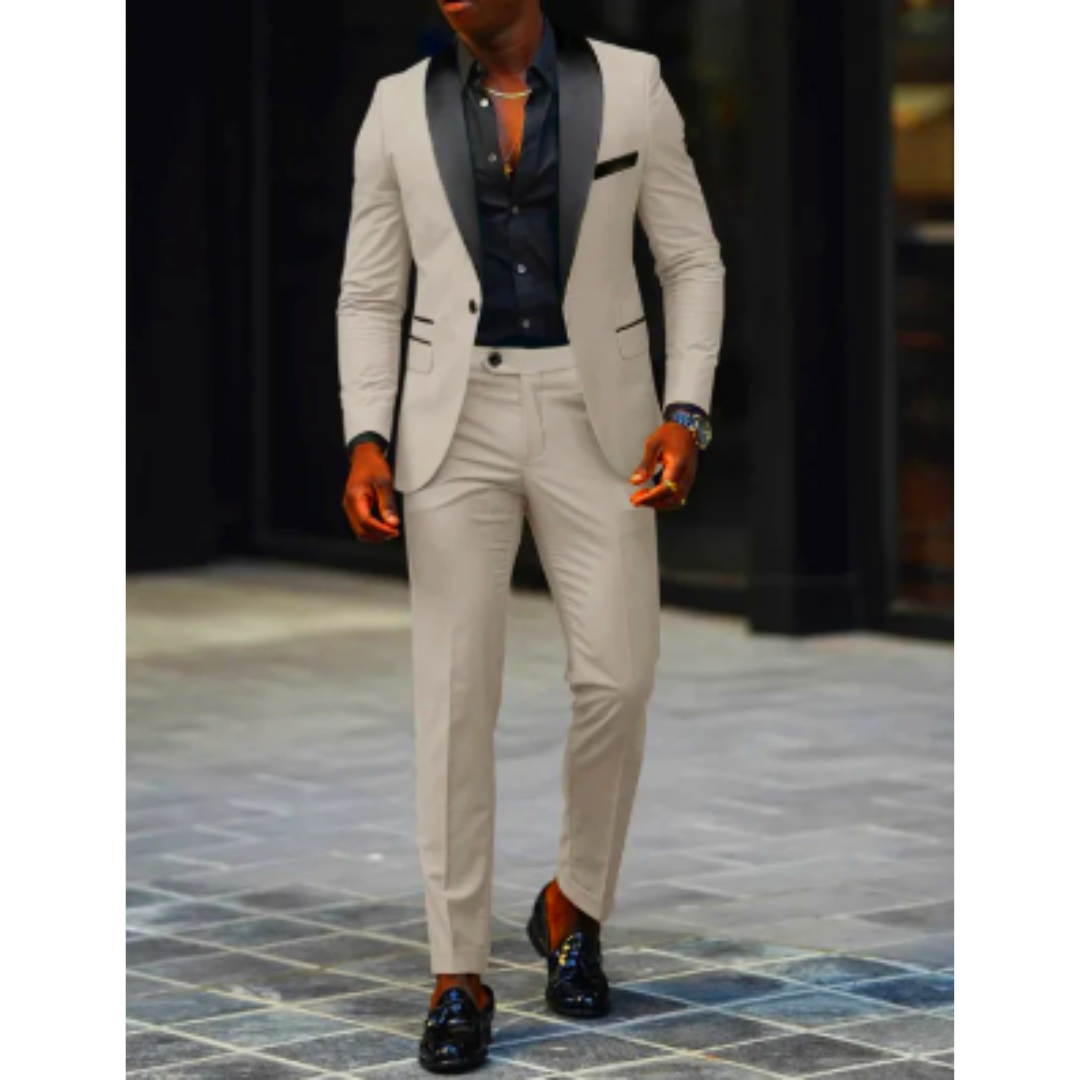 Men's Blazer and Trousers Set - Shawl Lapel with Contrast Colour