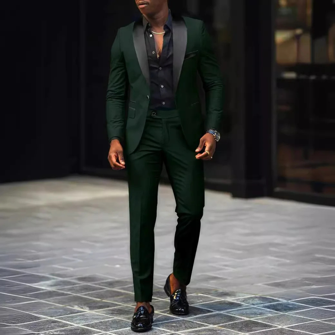 Men's Blazer and Trousers Set - Shawl Lapel with Contrast Colour