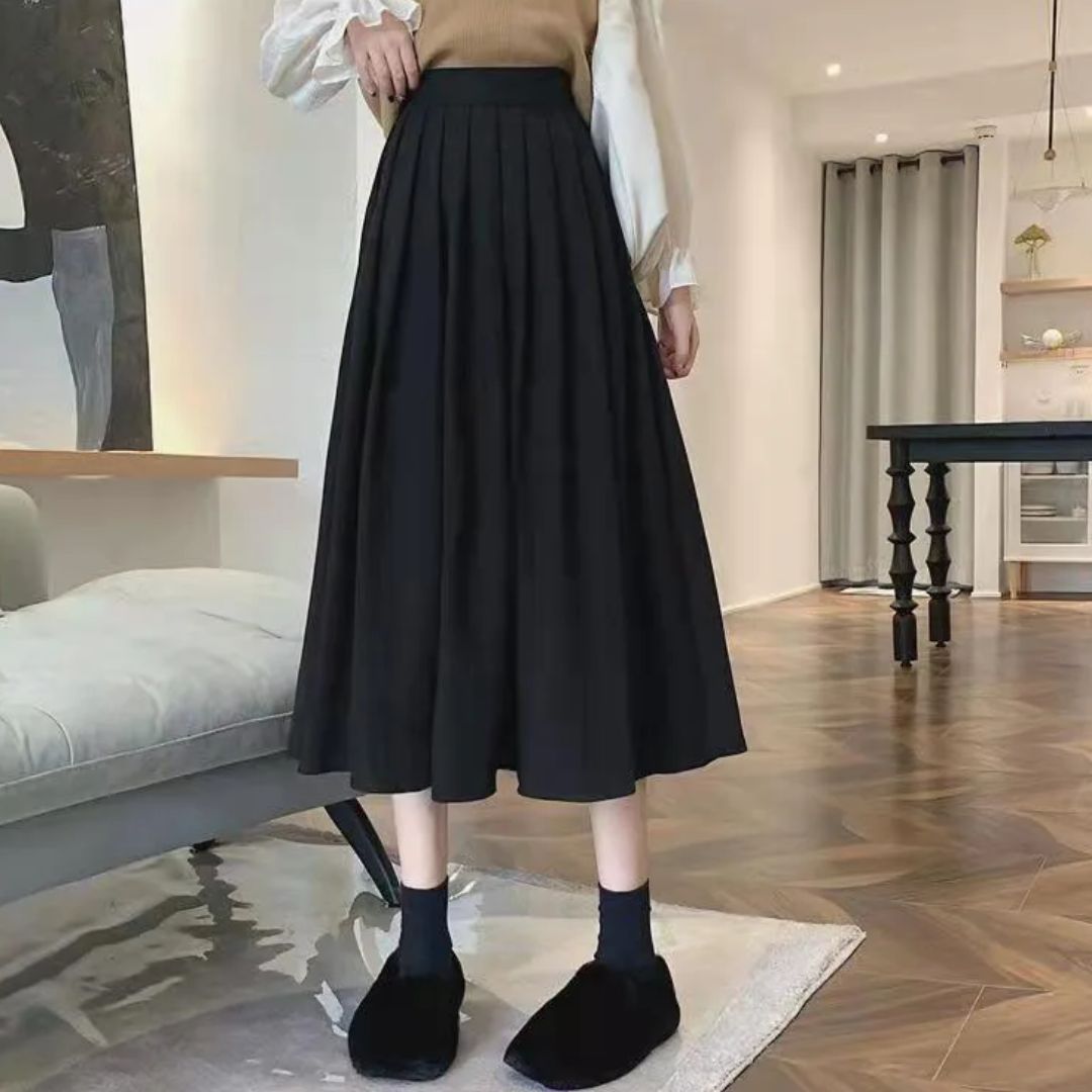 Women's Pleated Midi Skirt - Flowy A-Line Style