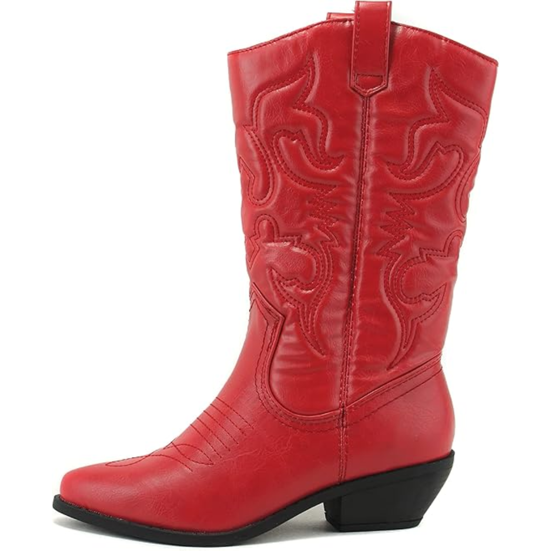 Women's Embroidered Cowboy Ankle Boots - Pointed Toe & Medium Heel