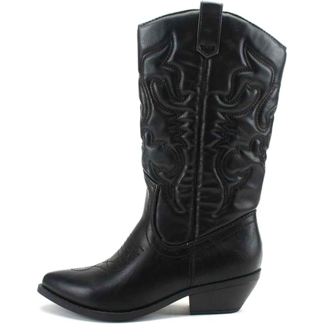 Women's Embroidered Cowboy Ankle Boots - Pointed Toe & Medium Heel