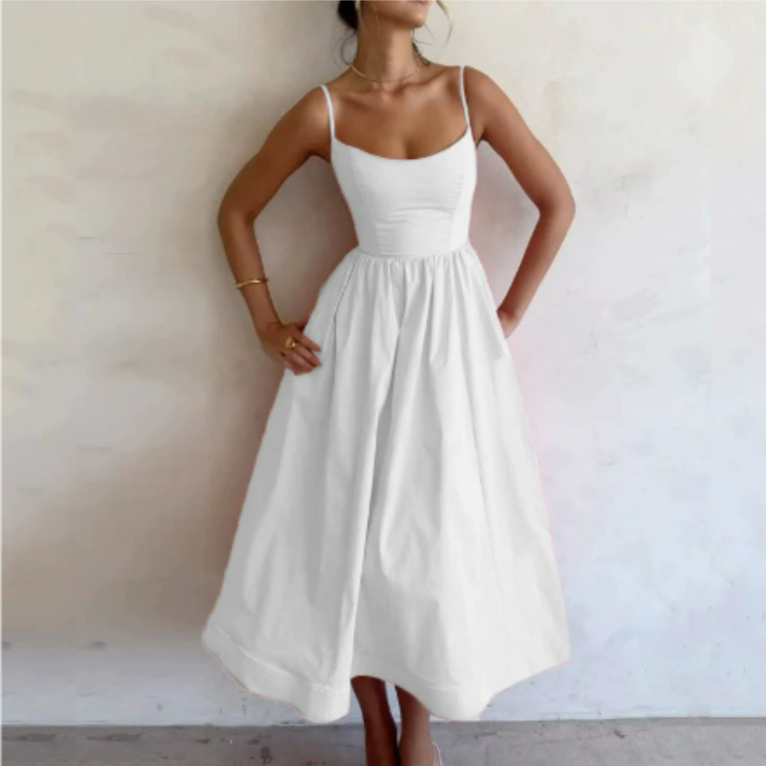 Women's Sleeveless A-Line Midi Dress - Summer Casual Flowy Beach