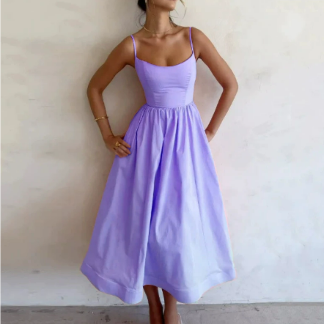 Women's Sleeveless A-Line Midi Dress - Summer Casual Flowy Beach