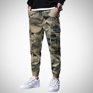 Men's Cargo Trousers - Camouflage Print with Elastic Cuffs
