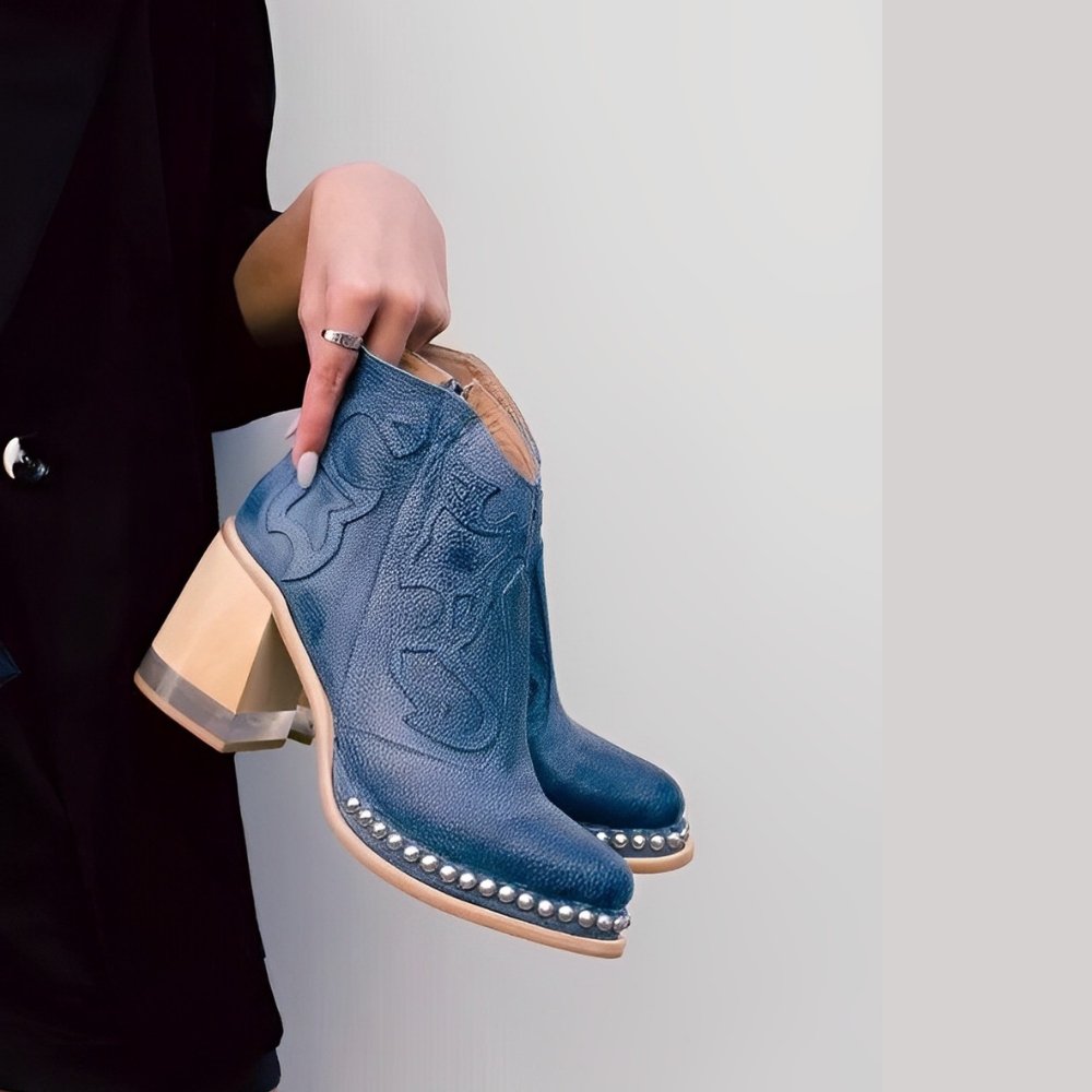 Women's Ankle Boots - Western-Inspired Design with Translucent Block Heel