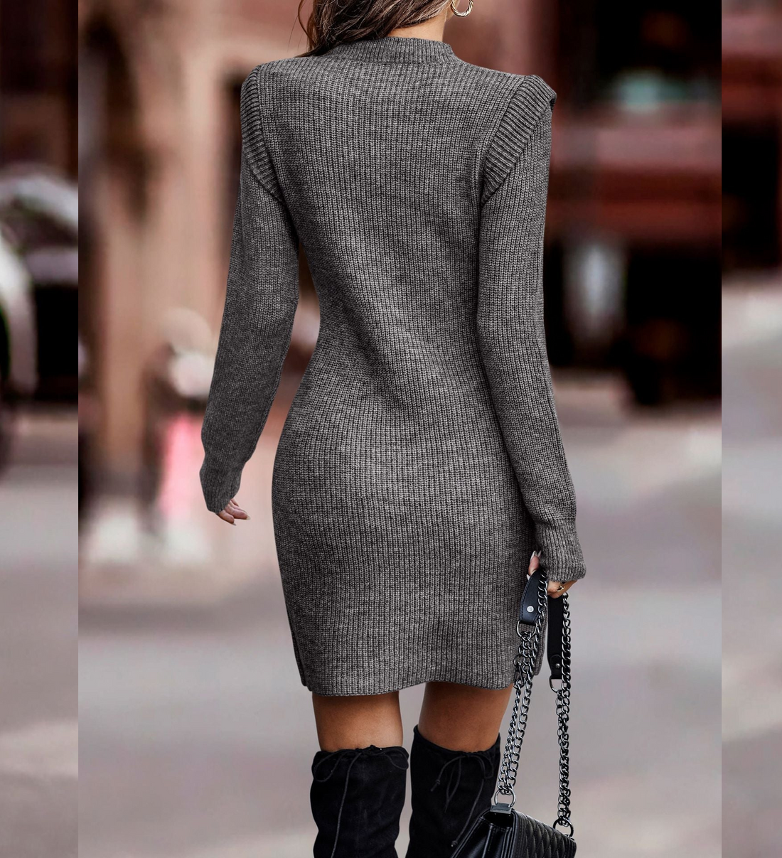 Women's Knitted Jumper Dress – Long Sleeve with Tight Fit
