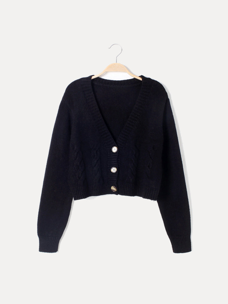 Zendaya - V-Neck Cropped Knit Cardigan for Women