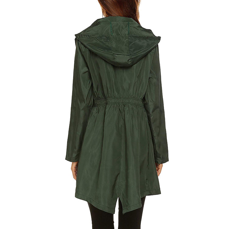 Women's Waterproof Long Jacket - Water-Resistant & Lightweight
