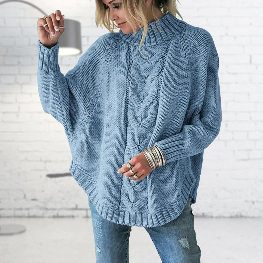 Women's Jumper - Funnel Collar with Cable Knit Pattern