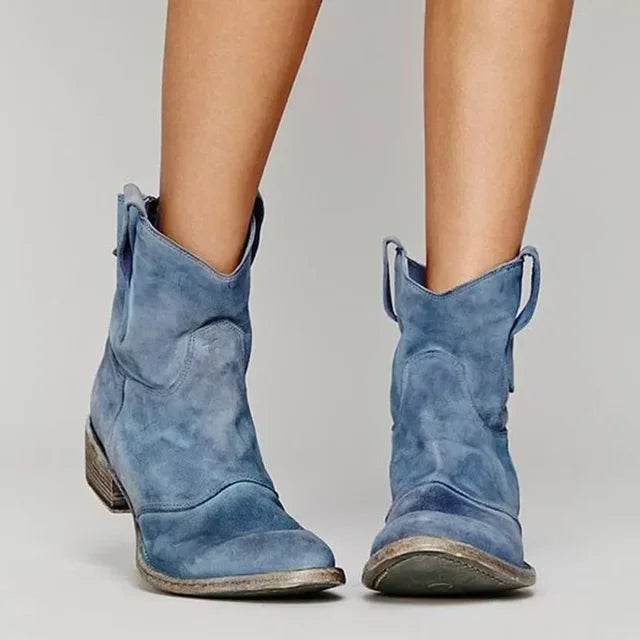 Comfortable Rounded Toe and Low Stacked Heel Ankle Boots for Women